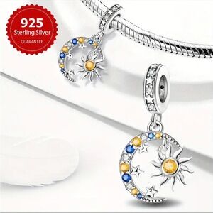925 Moon Sun & Stars Charm For Pandora Bracelets & Most Others-NEW